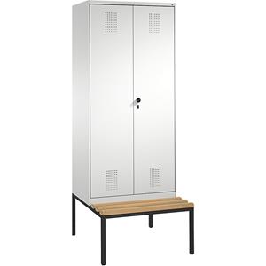 C+P EVOLO Garderobenschrank, zueinander schlagende Türen, mit Sitzbank, 2 Abteile, Abteilbreite 400 mm, lichtgrau
