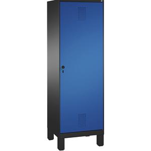 EVOLO garderobekast, deur over 2 afdelingen, met poten, 2 afdelingen, 1 deur, afdelingbreedte 300 mm, zwartgrijs/gentiaanblauw