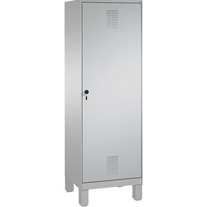EVOLO garderobekast, deur over 2 afdelingen, met poten, 2 afdelingen, 1 deur, afdelingbreedte 300 mm, blank aluminiumkleurig / blank aluminiumkleurig