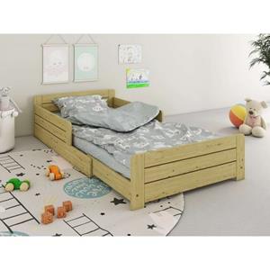 Lüttenhütt Kinderbett "" ANNEKE " Kinderbett, Liegefläche von 140cm-200cm ausziehbar", Bodenbett,im Montessori Stil, zertifiziertes Massivholz