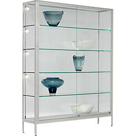 Staande vitrinekast, stabiel aluminium frame, 1500 x 400 x 1950 mm