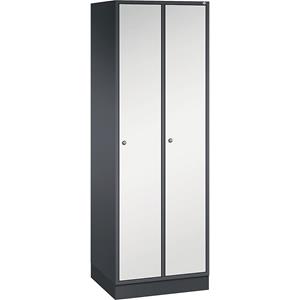 C+P INTRO stalen garderobekast, breedte 620 mm, 2 afdelingen, kastframe zwartgrijs, deuren lichtgrijs