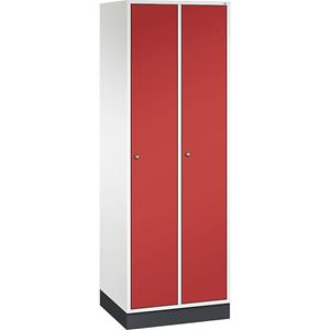 C+P Lockerkast Intro, breedte 620 mm, 2 afdelingen, kastframe zuiver wit, deuren vuurrood