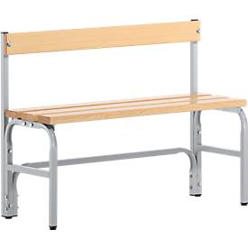 Sypro Kleedkamerbank, stalen buizen/hout, enkel, met rugleuning, L 1015 mm, blank aluminium