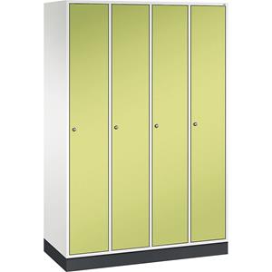 C+P Lockerkast Intro, breedte 1220 mm, 4 afdelingen, kastframe zuiver wit, deuren felgroen