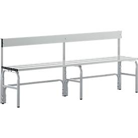 Sypro Kleedkamerbank, stalen buis/aluminium, enkel met rugleuning, 1500 mm lang, blank aluminium