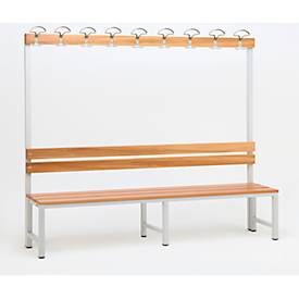 Zitbank voor kleedkamers met achterwand en hakenrek L 2000 x D 300 mm