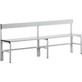 Sypro Kleedkamerbank, stalen buis/aluminium, enkel met rugleuning, 2000 mm lang, blank aluminium
