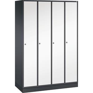C+P Lockerkast Intro, breedte 1220 mm, 4 afdelingen, kastframe zwartgrijs, deuren zuiver wit