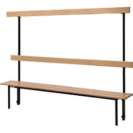 Schäfer Shop Select bank, voor kleedkamers, met achterwand, 7 dubbele haken, B 1495 x D 310 x H 415 mm, zwart