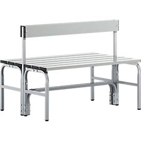 Sypro Kleedkamerbank, rvs buis/aluminium, dubbel met rugleuning, L 1015 mm, blank aluminium