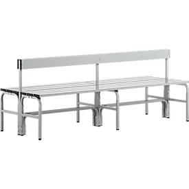 Sypro Kleedkamerbank, stalen buis/aluminium, dubbel met rugleuning, 1500 mm lang, blank aluminium