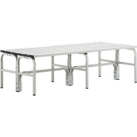 Sypro Kleedkamerbank, rvs buis/aluminium, dubbel, L 1500 mm, lichtgrijs