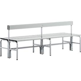Sypro Kleedkamerbank, rvs buis/aluminium, dubbel met rugleuning, L 2000 mm, blank aluminium