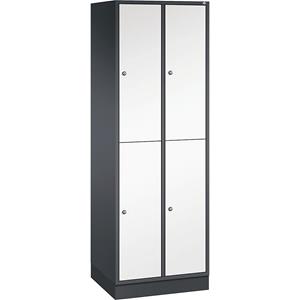 C+P Lockerkast met twee verdiepingen Intro, 2 compartimenten, zwartgrijs / zuiver wit, b x d = 620 x 500 mm