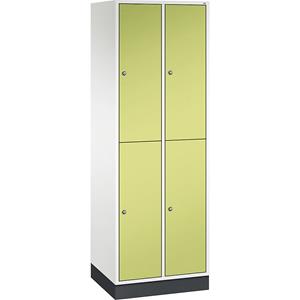 C+P Lockerkast met twee verdiepingen Intro, 2 compartimenten, zuiver wit / felgroen, b x d = 620 x 500 mm