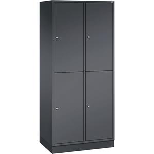 C+P INTRO doppelstöckiger Stahl-Garderobenschrank, BxT 820 x 500 mm, 4 Fächer, Korpus schwarzgrau, Türen schwarzgrau