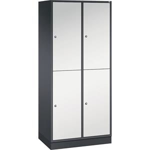 C+P INTRO stalen garderobekast met twee verdiepingen, b x d = 820 x 500 mm, 4 vakken, kastframe zwartgrijs, deuren lichtgrijs