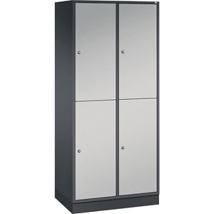 C+P INTRO doppelstöckiger Stahl-Garderobenschrank, BxT 820 x 500 mm, 4 Fächer, Korpus schwarzgrau, Türen weißaluminium