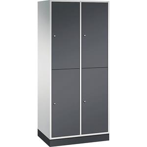 C+P INTRO stalen garderobekast met twee verdiepingen, b x d = 820 x 500 mm, 4 vakken, kastframe lichtgrijs, deuren zwartgrijs
