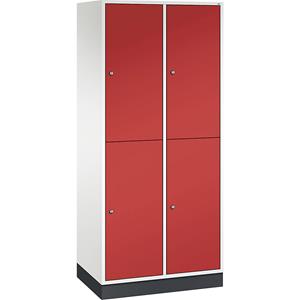 C+P INTRO doppelstöckiger Stahl-Garderobenschrank, BxT 820 x 500 mm, 4 Fächer, Korpus reinweiß, Türen feuerrot