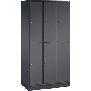 C+P INTRO stalen garderobekast met twee verdiepingen, b x d = 920 x 500 mm, 6 vakken, kastframe zwartgrijs, deuren zwartgrijs