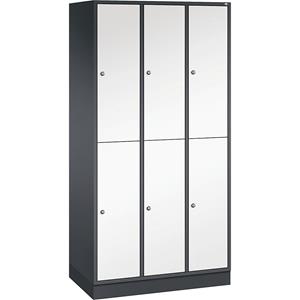 C+P Lockerkast met twee verdiepingen Intro, 3 compartimenten, zwartgrijs / zuiver wit, b x d = 920 x 500 mm