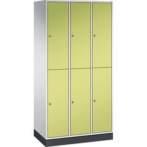 C+P INTRO doppelstöckiger Stahl-Garderobenschrank, BxT 920 x 500 mm, 6 Fächer, Korpus lichtgrau, Türen viridingrün