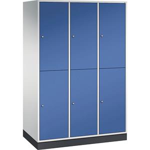 C+P INTRO stalen garderobekast met twee verdiepingen, b x d = 1220 x 600 mm, 6 vakken, kastframe lichtgrijs, deuren gentiaanblauw