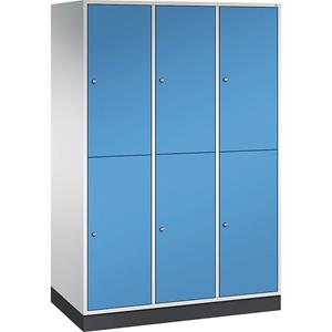 C+P INTRO stalen garderobekast met twee verdiepingen, b x d = 1220 x 600 mm, 6 vakken, kastframe lichtgrijs, deuren lichtblauw