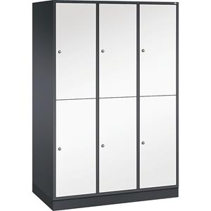 C+P Lockerkast met twee verdiepingen Intro, 3 compartimenten, zwartgrijs / zuiver wit, b x d = 1220 x 600 mm