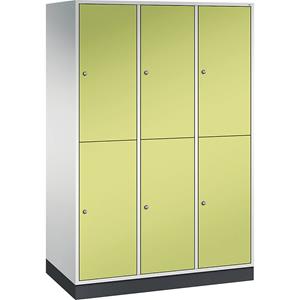 C+P INTRO stalen garderobekast met twee verdiepingen, b x d = 1220 x 600 mm, 6 vakken, kastframe lichtgrijs, deuren felgroen