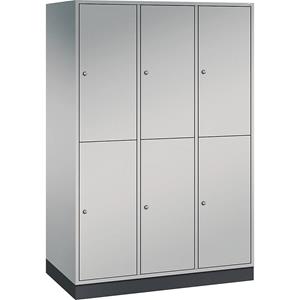 C+P INTRO stalen garderobekast met twee verdiepingen, b x d = 1220 x 600 mm, 6 vakken, kastframe blank aluminiumkleurig, deuren blank aluminiumkleurig