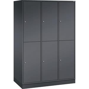 C+P INTRO stalen garderobekast met twee verdiepingen, b x d = 1220 x 600 mm, 6 vakken, kastframe zwartgrijs, deuren zwartgrijs