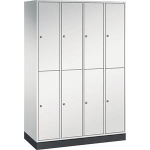 C+P INTRO stalen garderobekast met twee verdiepingen, b x d = 1220 x 500 mm, 8 vakken, kastframe lichtgrijs, deuren lichtgrijs