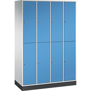 C+P INTRO stalen garderobekast met twee verdiepingen, b x d = 1220 x 500 mm, 8 vakken, kastframe lichtgrijs, deuren lichtblauw