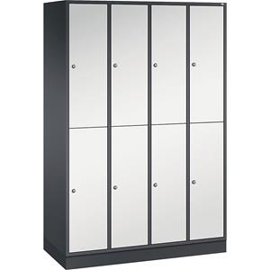 C+P INTRO stalen garderobekast met twee verdiepingen, b x d = 1220 x 500 mm, 8 vakken, kastframe zwartgrijs, deuren lichtgrijs