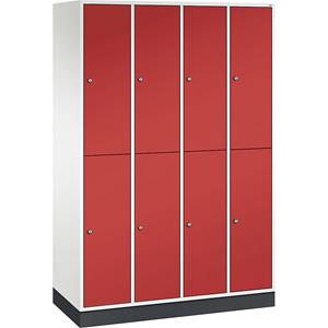 C+P Lockerkast met twee verdiepingen Intro, 4 compartimenten, zuiver wit / vuurrood, b x d = 1220 x 500 mm