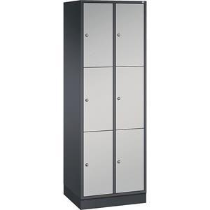 C+P INTRO stalen lockerkast, vakhoogte 580 mm, b x d = 620 x 500 mm, 6 vakken, kastframe zwartgrijs, deuren blank aluminiumkleurig