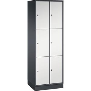 C+P INTRO stalen lockerkast, vakhoogte 580 mm, b x d = 620 x 500 mm, 6 vakken, kastframe zwartgrijs, deuren lichtgrijs