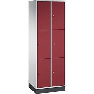 C+P INTRO stalen lockerkast, vakhoogte 580 mm, b x d = 620 x 500 mm, 6 vakken, kastframe lichtgrijs, deuren robijnrood