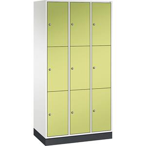 C+P INTRO Stahl-Schließfachschrank, Fachhöhe 580 mm, BxT 920 x 500 mm, 9 Fächer, Korpus reinweiß, Türen viridingrün