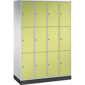 C+P INTRO stalen lockerkast, vakhoogte 580 mm, b x d = 1220 x 500 mm, 12 vakken, kastframe lichtgrijs, deuren felgroen