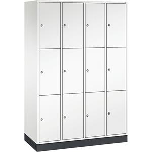 C+P INTRO Stahl-Schließfachschrank, Fachhöhe 580 mm, BxT 1220 x 500 mm, 12 Fächer, Korpus reinweiß, Türen reinweiß