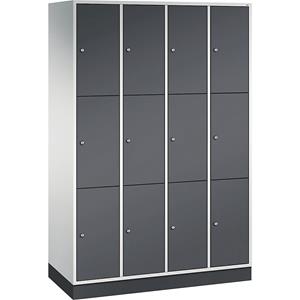 C+P INTRO stalen lockerkast, vakhoogte 580 mm, b x d = 1220 x 500 mm, 12 vakken, kastframe lichtgrijs, deuren zwartgrijs