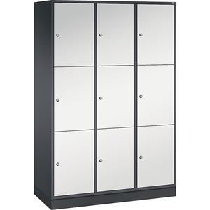 C+P INTRO stalen lockerkast, vakhoogte 580 mm, b x d = 1220 x 500 mm, 9 vakken, kastframe zwartgrijs, deuren lichtgrijs