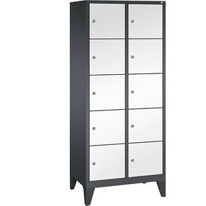 C+P CLASSIC Fächerschrank mit Füßen, 2 Abteile, je 5 Fächer, Abteilbreite 400 mm, schwarzgrau / verkehrsweiß