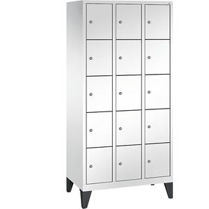 C+P CLASSIC Fächerschrank mit Füßen, 3 Abteile, je 5 Fächer, Abteilbreite 300 mm, verkehrsweiß
