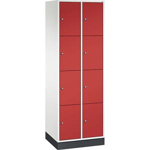 C+P INTRO Stahl-Schließfachschrank, Fachhöhe 435 mm, BxT 620 x 500 mm, 8 Fächer, Korpus reinweiß, Türen feuerrot