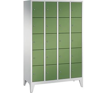 C+P CLASSIC Fächerschrank mit Füßen, 4 Abteile, je 5 Fächer, Abteilbreite 300 mm, lichtgrau / resedagrün